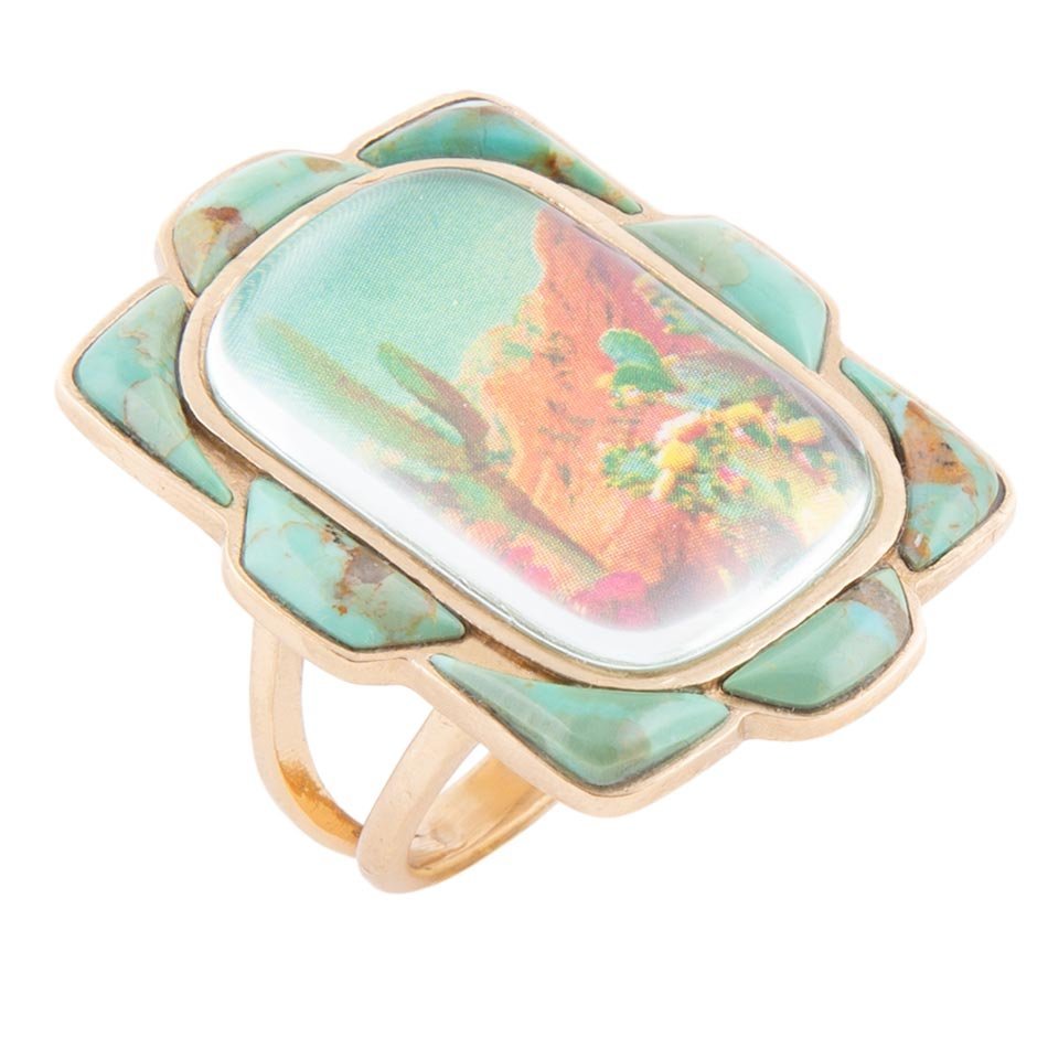 Scenic Desert Sedona Blue Turquoise Golden Bronze Ring