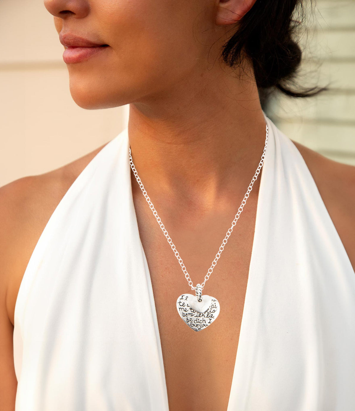 Sterling Silver Engraved Heart Pendant Necklace