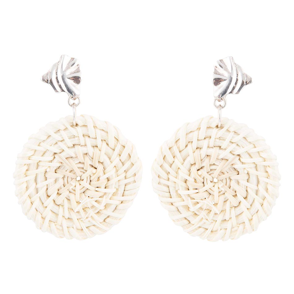 Sterling Silver Tan Rattan Statement Earrings