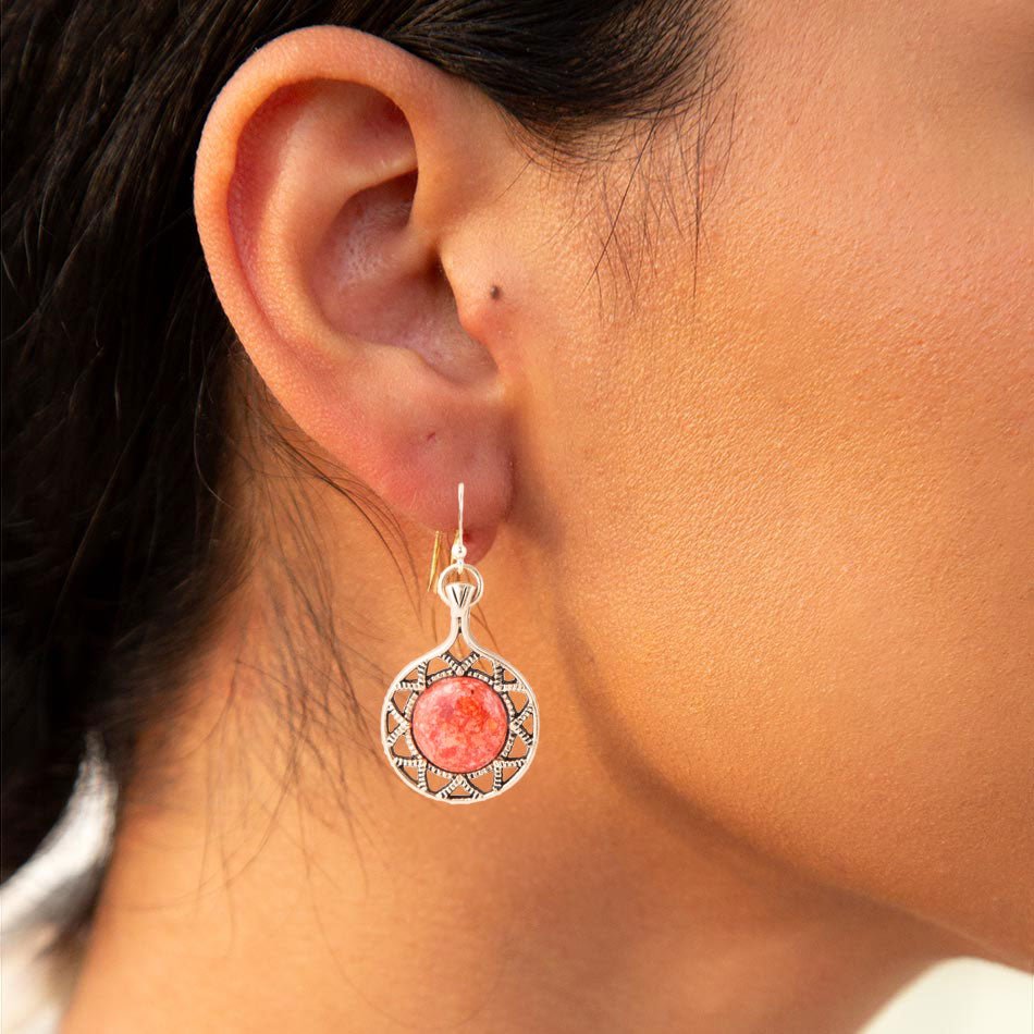 Sun Orange Sponge Coral Golden Bronze Drop Earrings