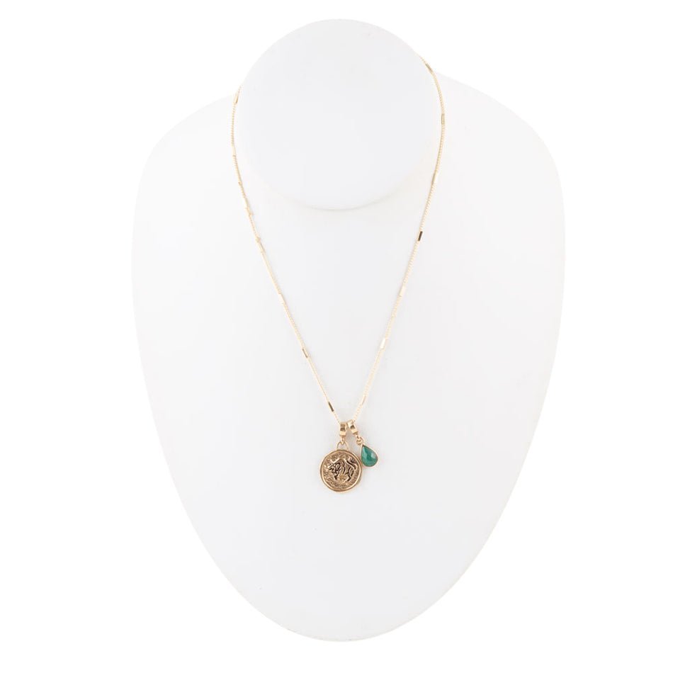 Taurus Zodiac Green Malachite Golden Charm Necklace