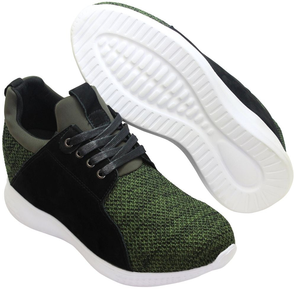 CALTO H71921 Men's Elevator Sneakers – 3.2 Inches Taller (Army Green) – Super Lightweight