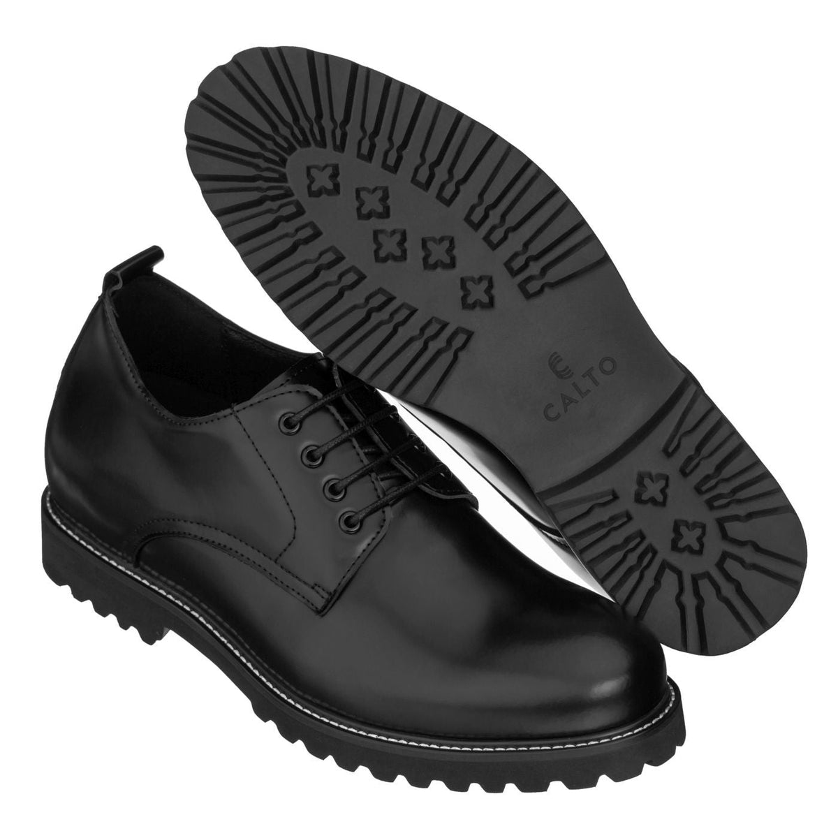 CALTO S9118 3-Inch Taller Black Leather Elevator Work Shoes