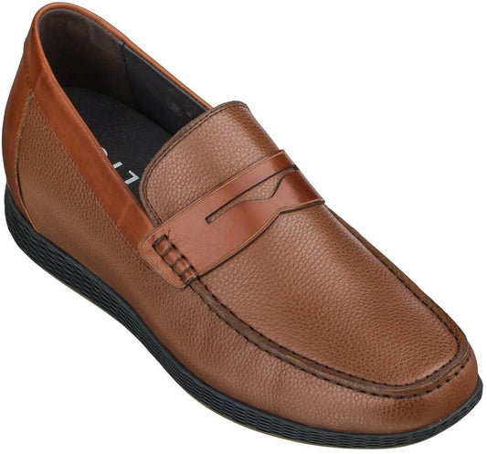 CALTO S1092 Brown Penny Loafers – 2.4 Inches Taller, Lightweight