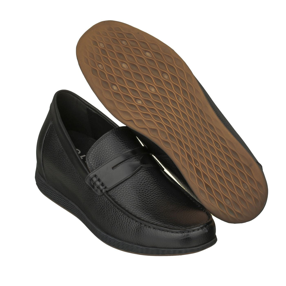 CALTO S1090 Black Penny Loafer Elevator Shoes – 2.4 Inches Taller