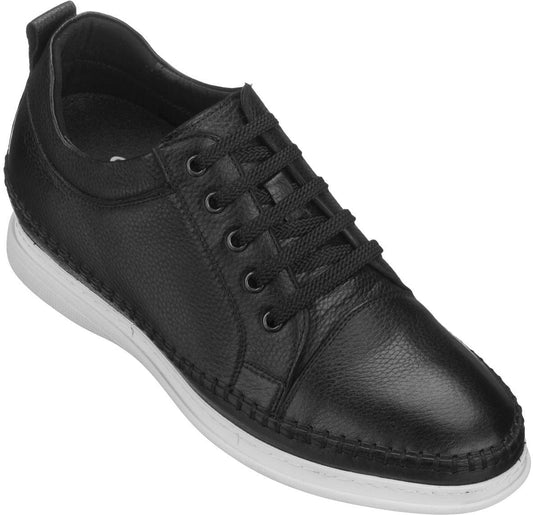 CALTO S4311 3-Inch Taller Black Casual Leather Elevator Sneakers