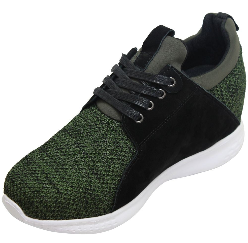 CALTO H71921 Men's Elevator Sneakers – 3.2 Inches Taller (Army Green) – Super Lightweight