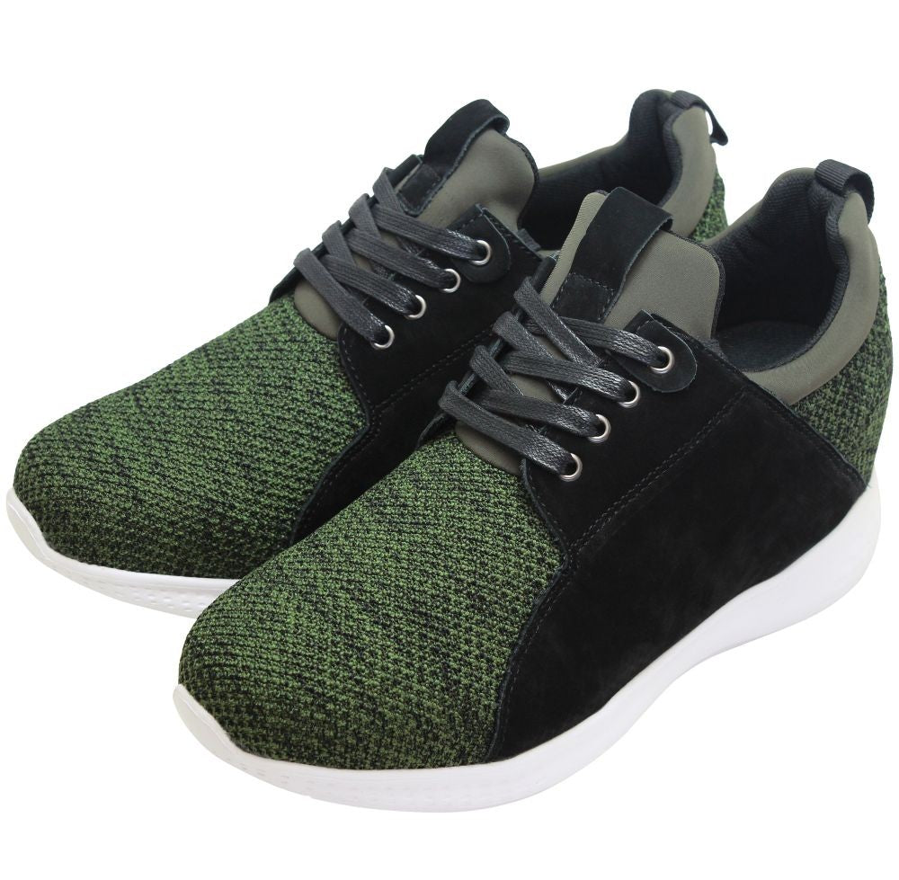 CALTO H71921 Men's Elevator Sneakers – 3.2 Inches Taller (Army Green) – Super Lightweight