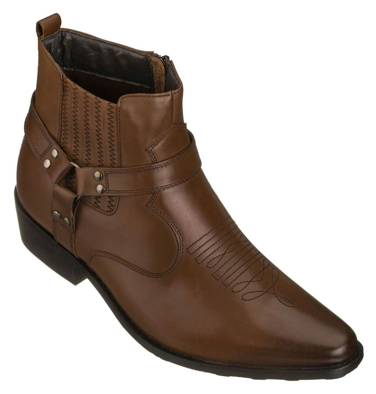CALTO T8113 Zipper Boots – 3.3 Inch Height Increase (Dark Brown)