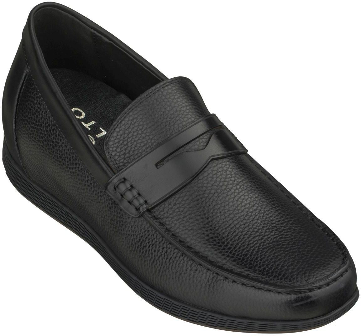 CALTO S1090 Black Penny Loafer Elevator Shoes – 2.4 Inches Taller