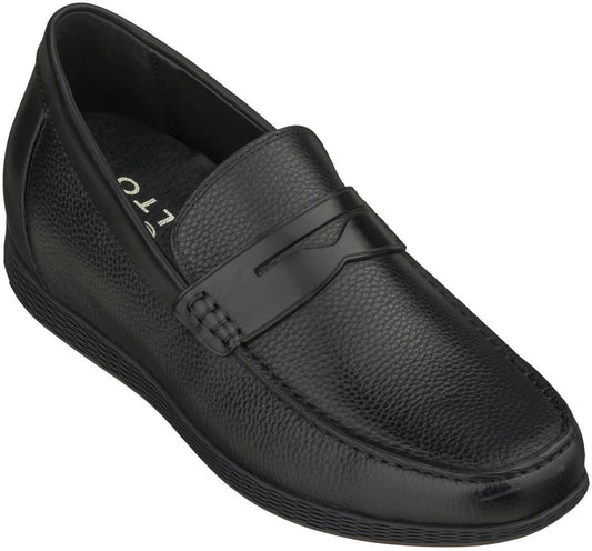 CALTO S1090 Black Penny Loafer Elevator Shoes – 2.4 Inches Taller